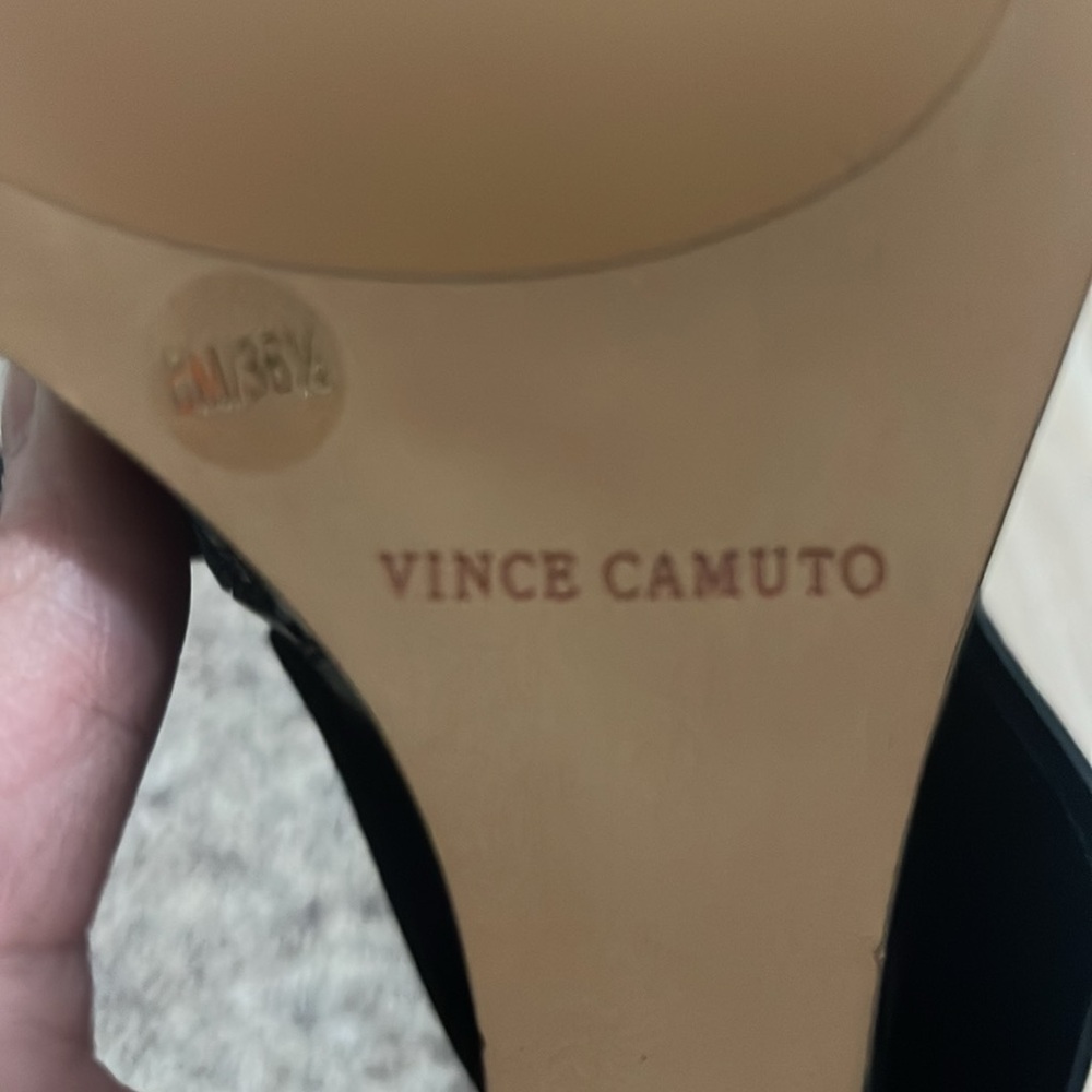Vince Camuto Black Leather Wedge Boots - Picture 3 of 9